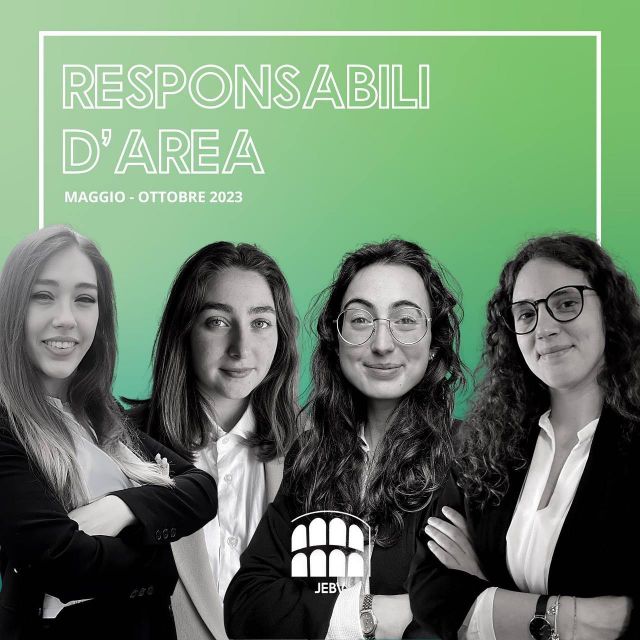 Siamo felici di presentarvi i nostri nuovi responsabili e vice responsabili🤩: 

Area Marketing & Comunicazione: @iamlelena e @fra_fauves 

Area legale: @now.elisa e @amanjoot_grewal 

Area commerciale: @benedettaleita e @martina_michelazzi 

Area HR & Audit: @soniabevilacqua__ e @francesca_molani 

Nei prossimi 6 mesi guideranno le loro aree di riferimento e siamo sicuri che svolgeranno al meglio il loro ruolo strategico all’interno dell’associazione.

Un grande in bocca al lupo🚀💪

#jebv